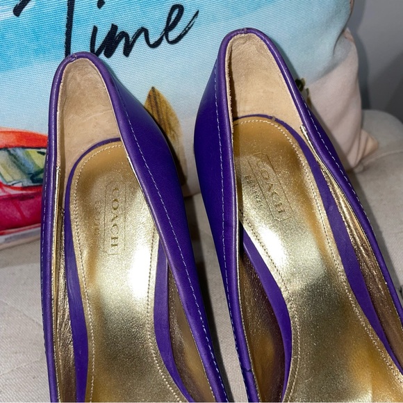 Coach Desaree Leather Ultra Violet Purple Round Toe Dogleash Pumps Heel Size 10B - Picture 5 of 13